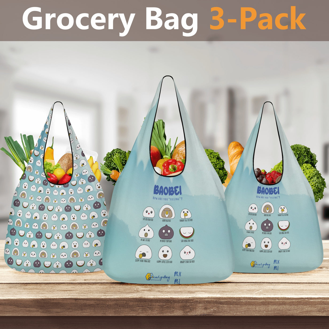 3 Pack of Grocery Bags (45 days pre-order)