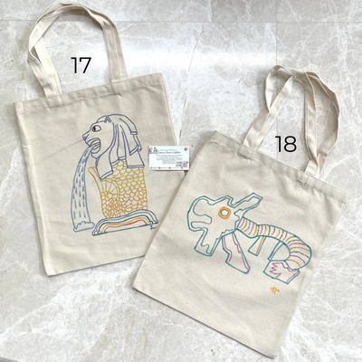 Singapore Iconic Landmarks and Food Paintings on Tote Bag