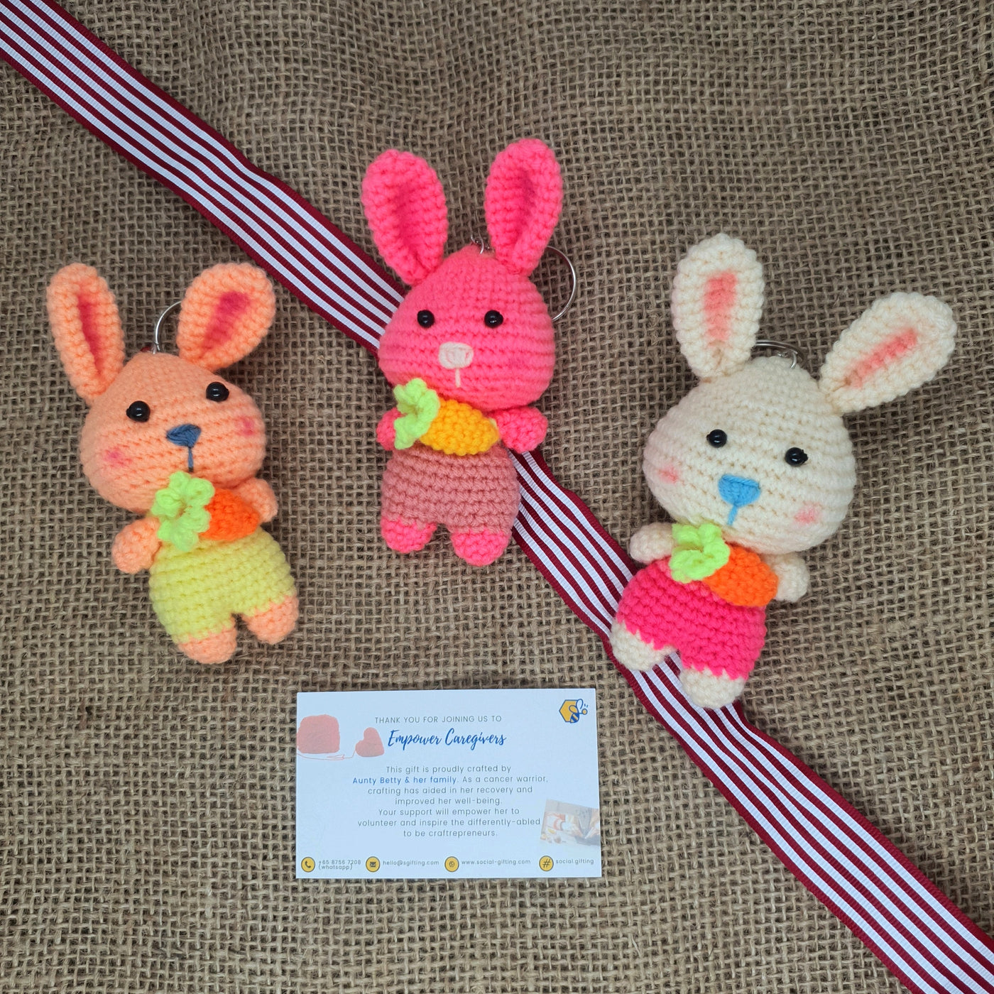 Hand Crocheted Bunny with Carrot Key Ring