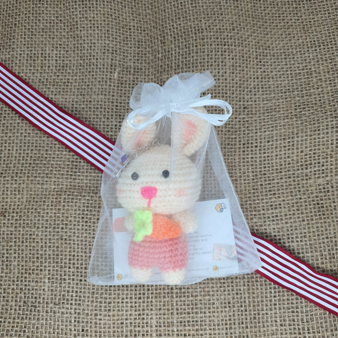 Hand Crocheted Bunny with Carrot Key Ring