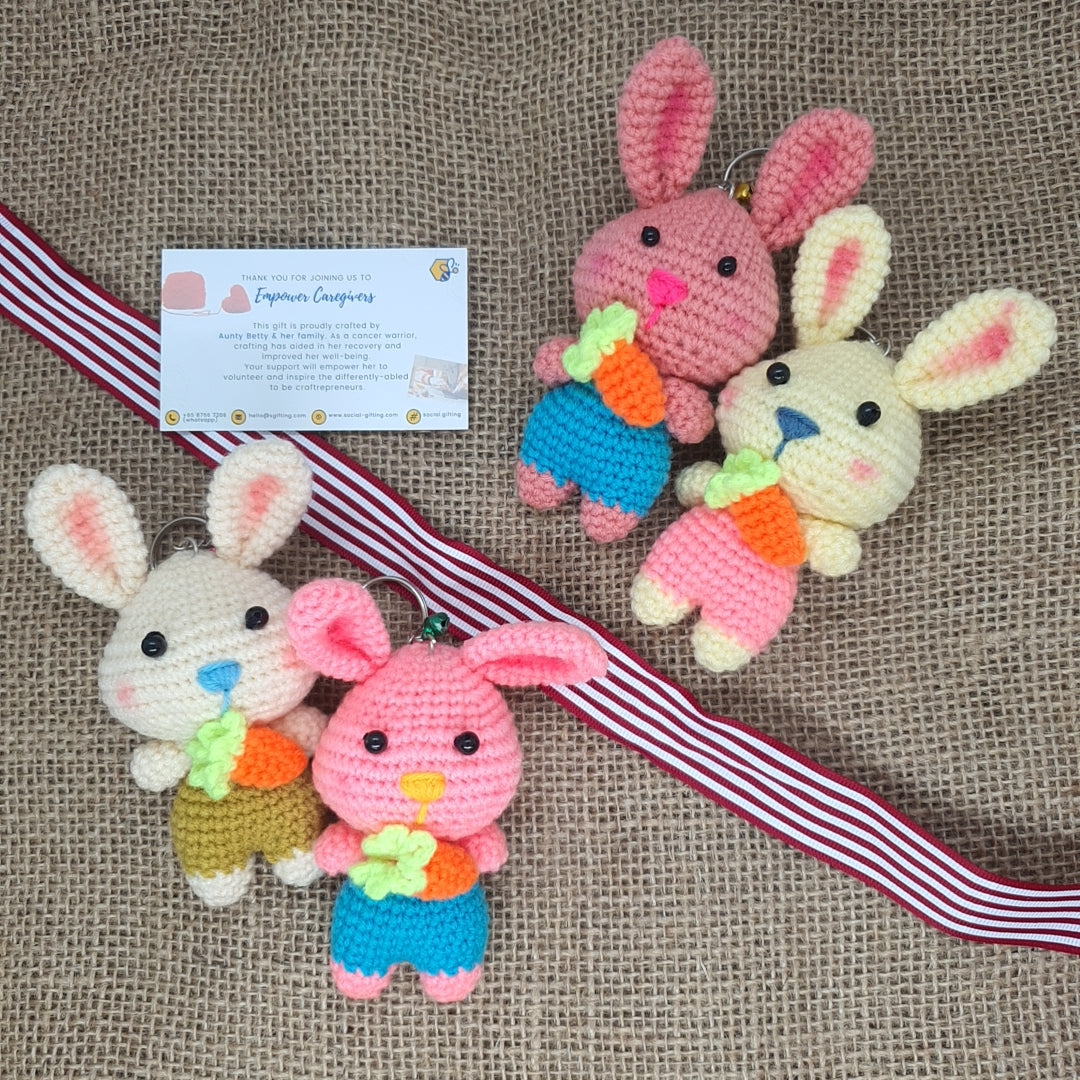 Hand Crocheted Bunny with Carrot Key Ring