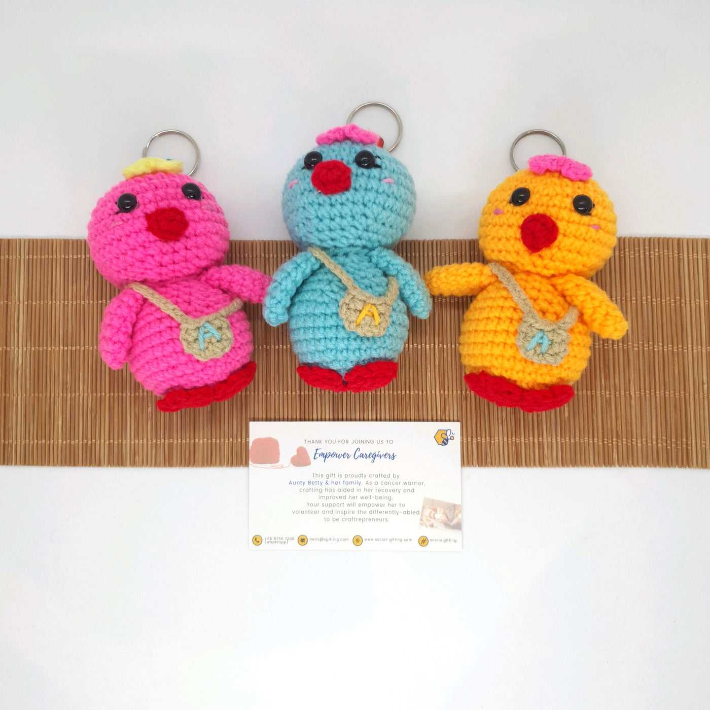 Hand Crocheted Chick with Sling Keyring