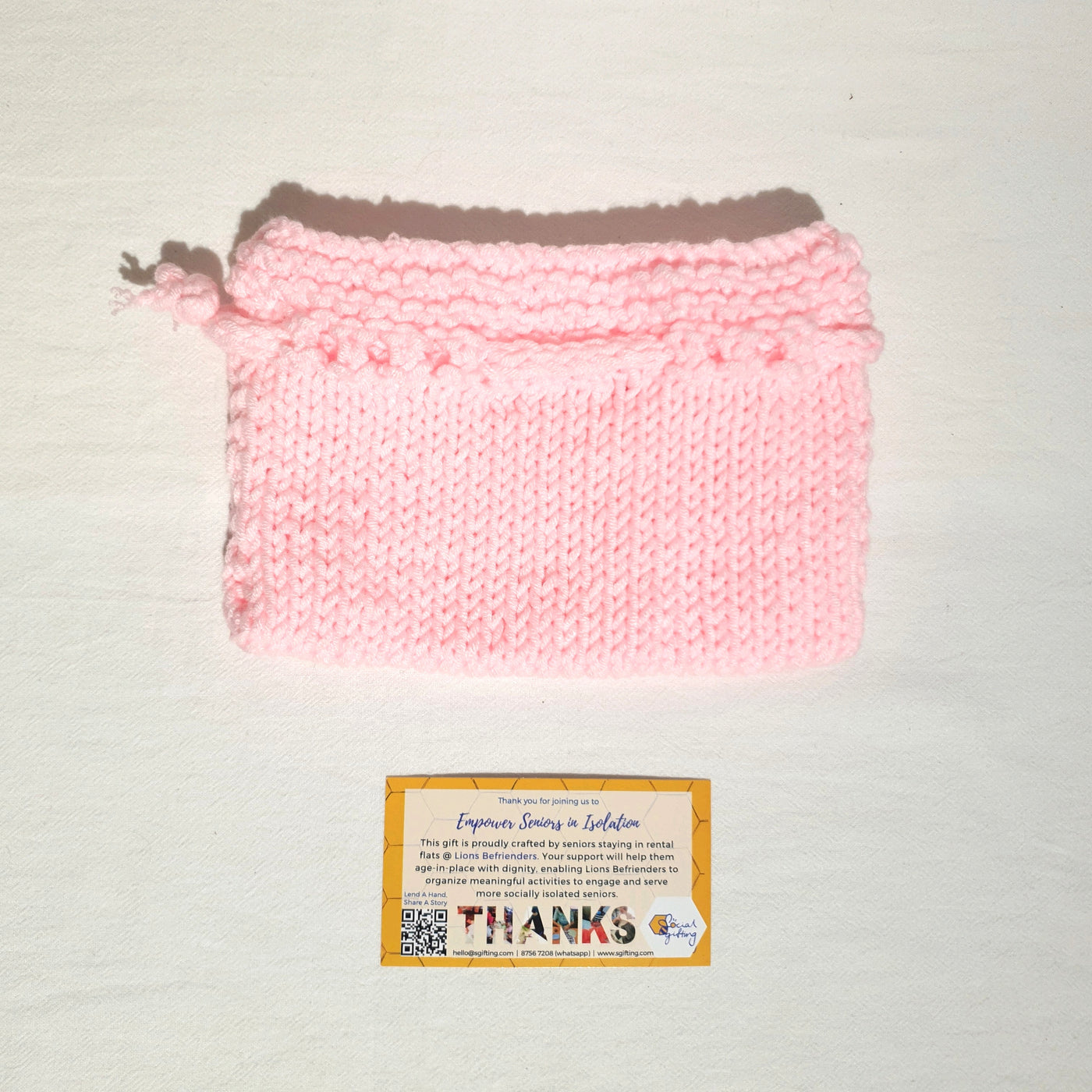 Hand Crocheted Drawstring Phone Pouch (Pink)