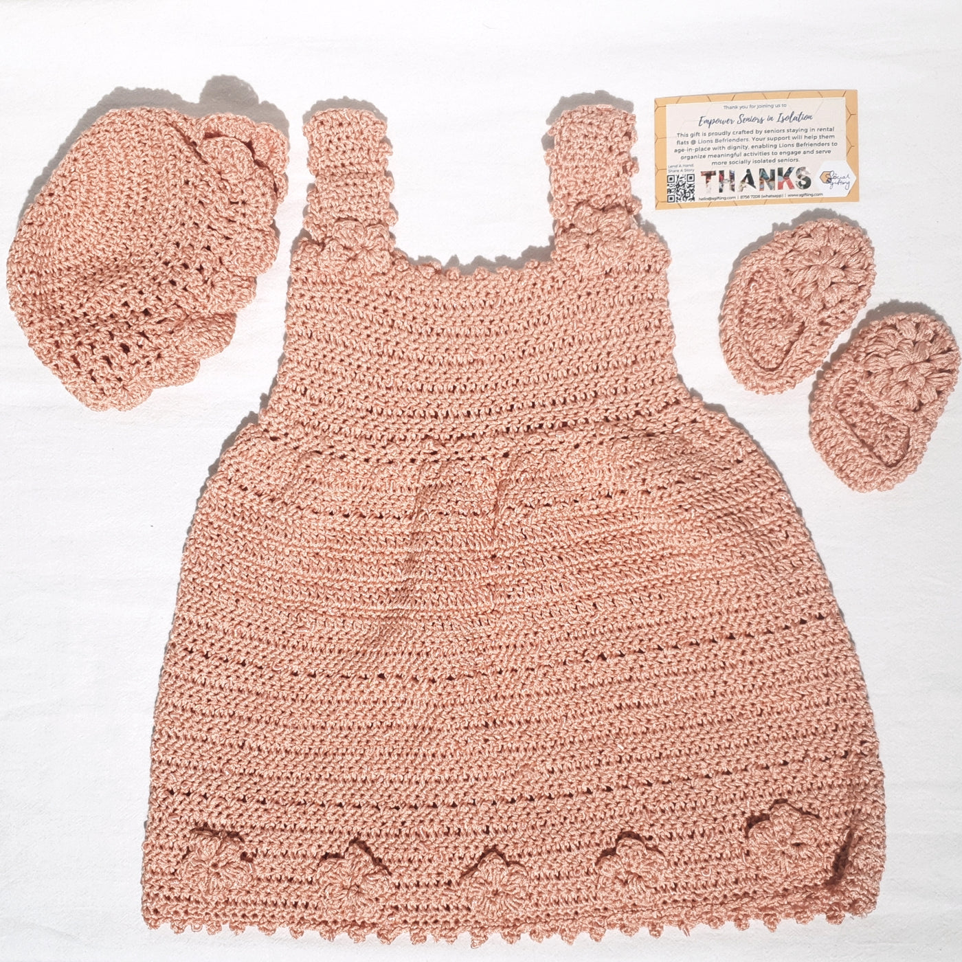 Hand Crocheted Baby Clothes Set (Beanie, Dress and Shoes)
