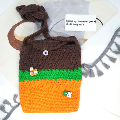 Hand Crocheted Button Handbag with Charms