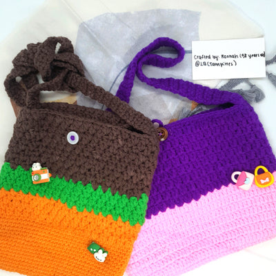Hand Crocheted Button Handbag with Charms