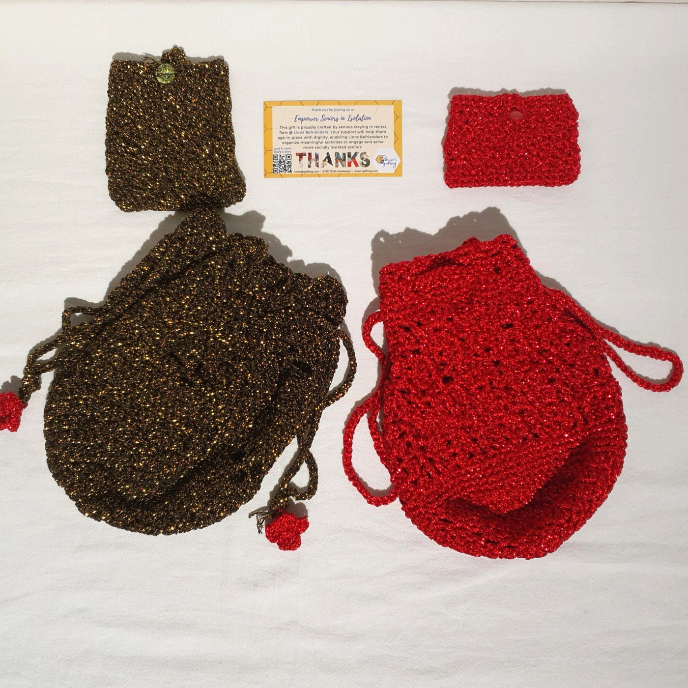 Hand Crocheted Drawstring with Cardholder Pouch