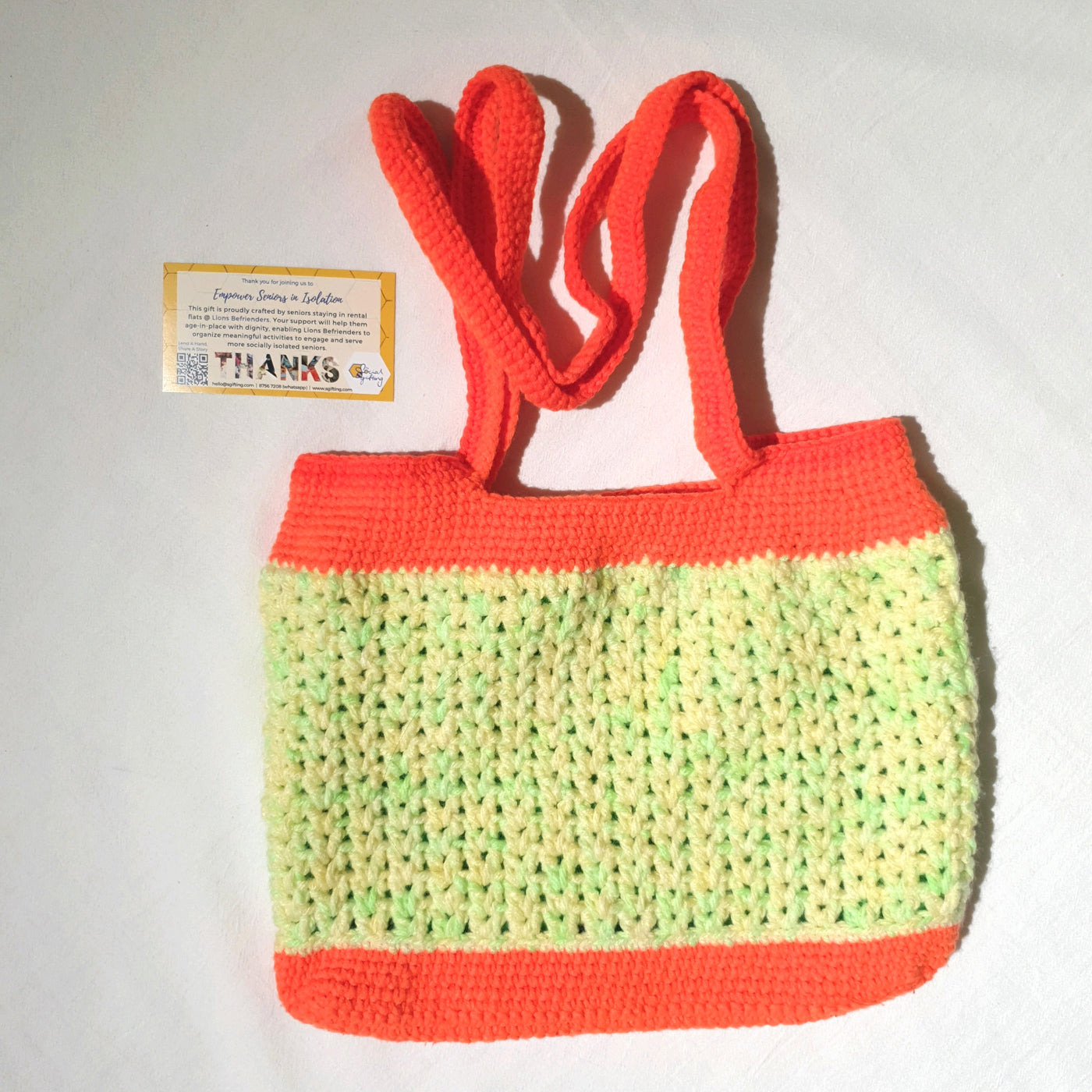 Lime-Orange Hand Crocheted Handbag with Zip