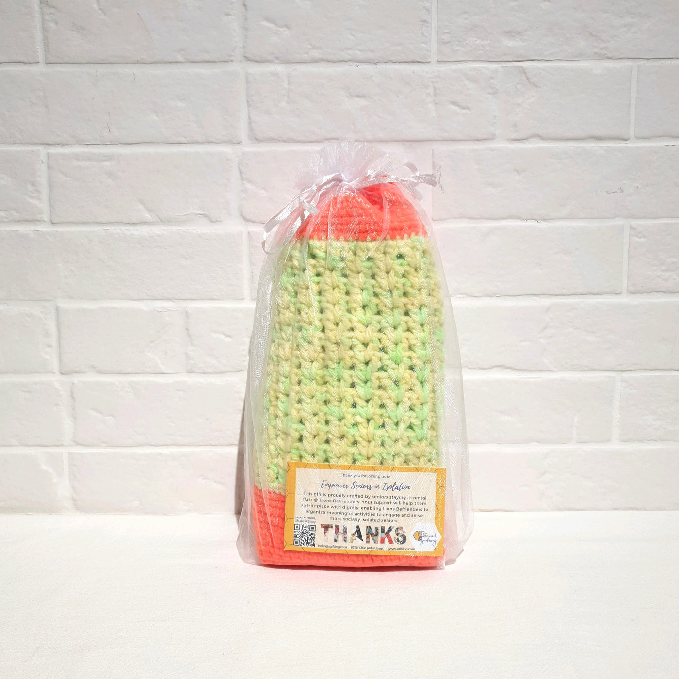 Lime-Orange Hand Crocheted Handbag with Zip