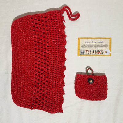Red Hand Crocheted Zip Clutch and Cardholder Set