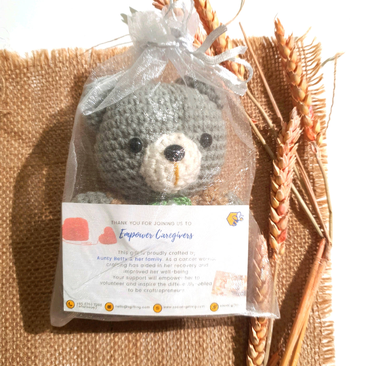 Hand Crocheted Grey Bear with Dress Keyring