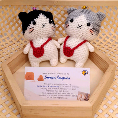 Hand Crocheted Cat with Sling Bag Keychain