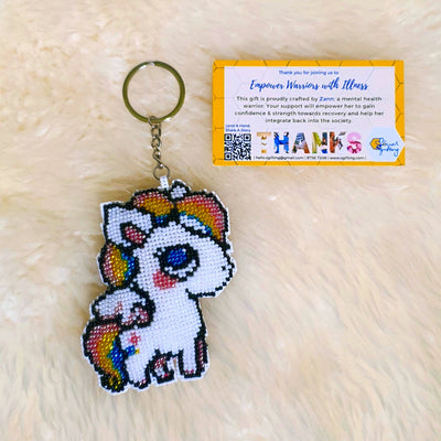 Handsewn Beaded Unicorn Keyring