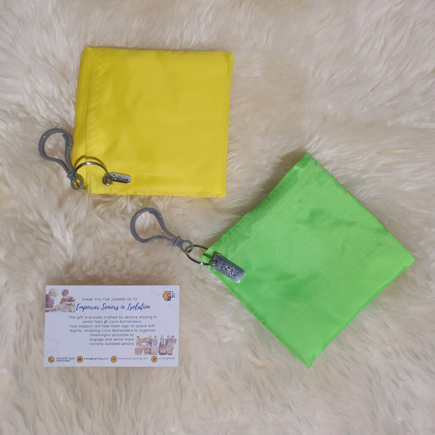 Square Nylon Eco Bag with Motivational Charm and Keyring