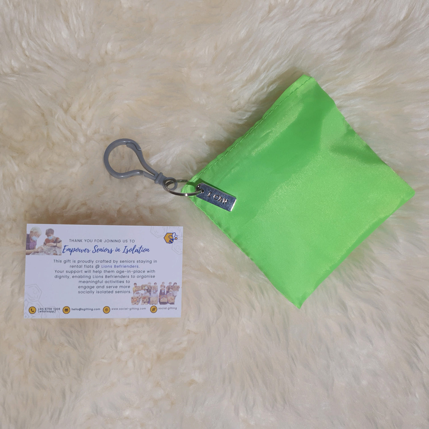 Square Nylon Eco Bag with Motivational Charm and Keyring