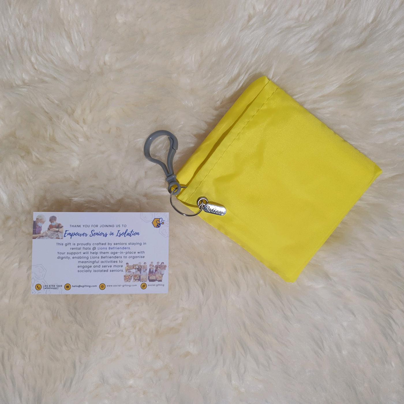 Square Nylon Eco Bag with Motivational Charm and Keyring