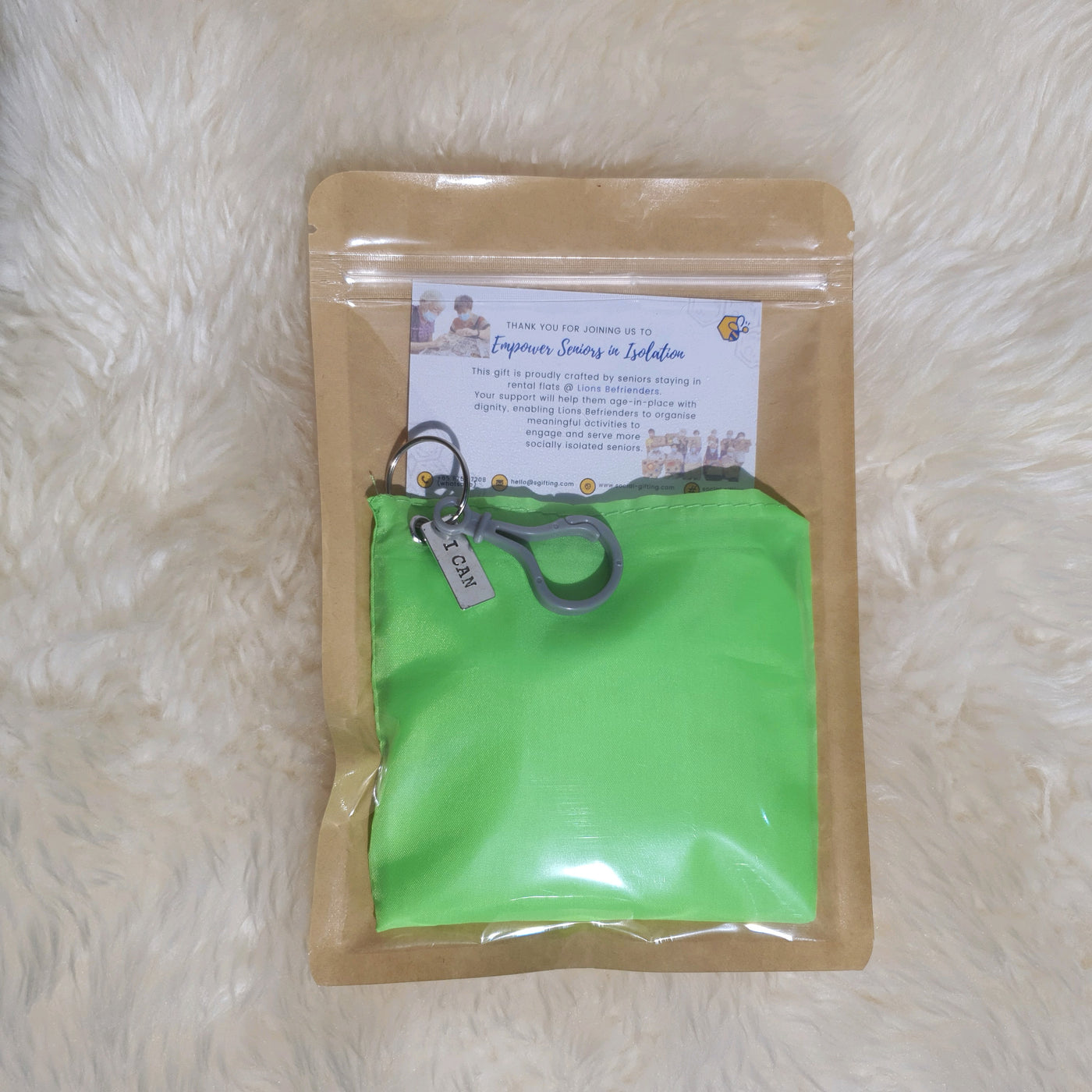 Square Nylon Eco Bag with Motivational Charm and Keyring