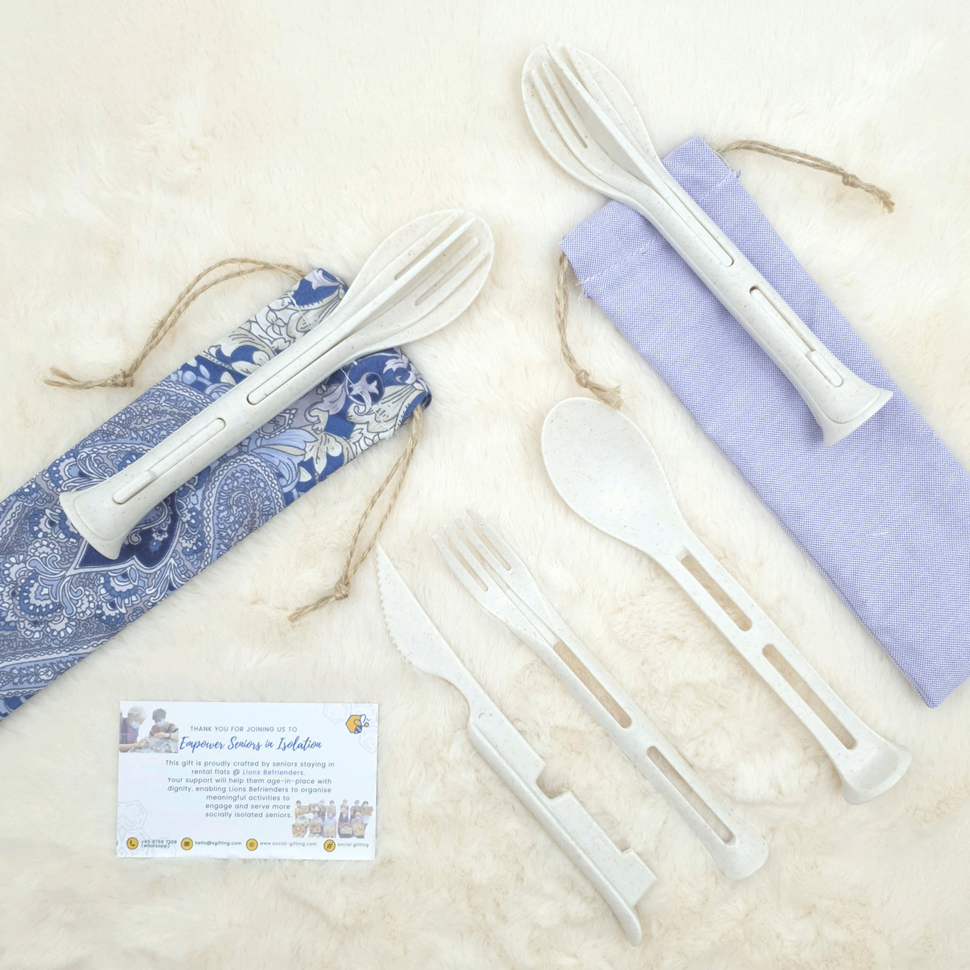 3-in-1 Wheat Cutlery Set w Fabric Pouch