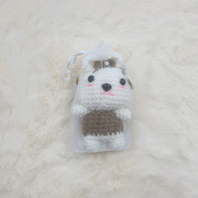Hand Crocheted Bunny with Bow on Hair Keyring