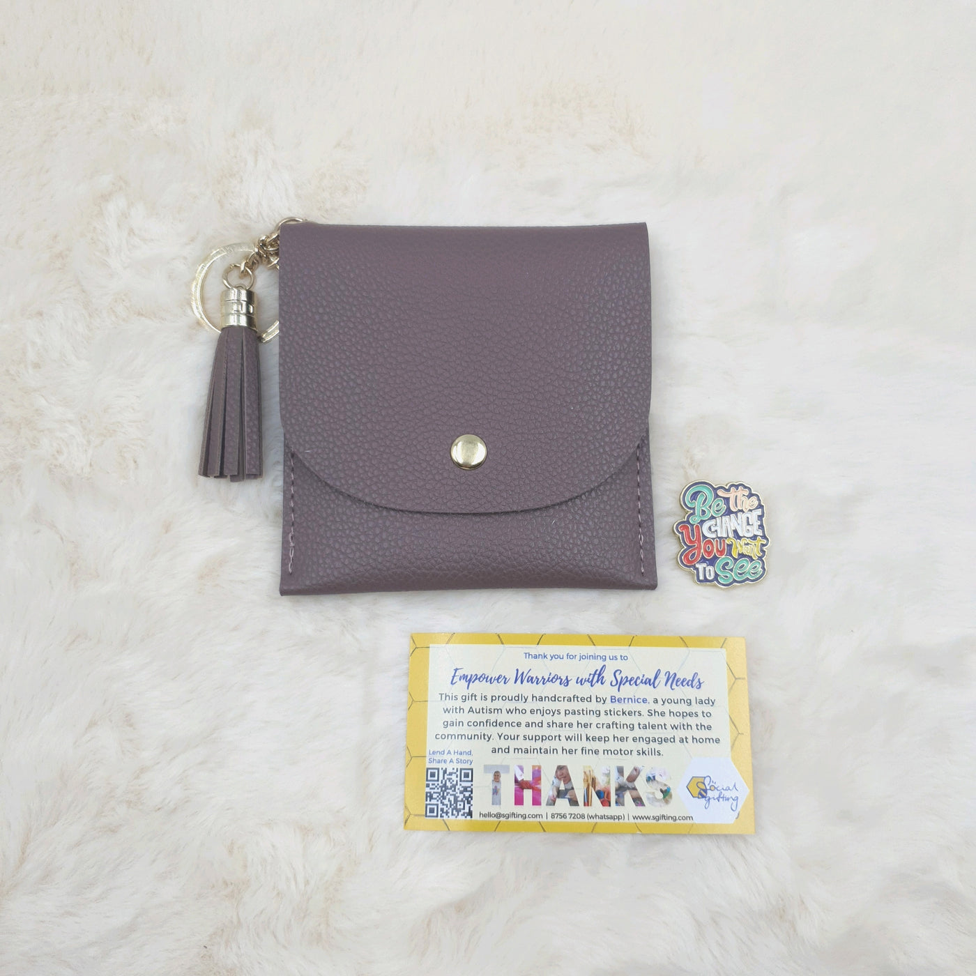 PU Leather Coin Purse with Motivational Pin