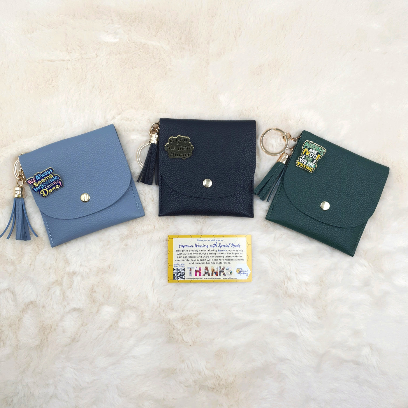 PU Leather Coin Purse with Motivational Pin