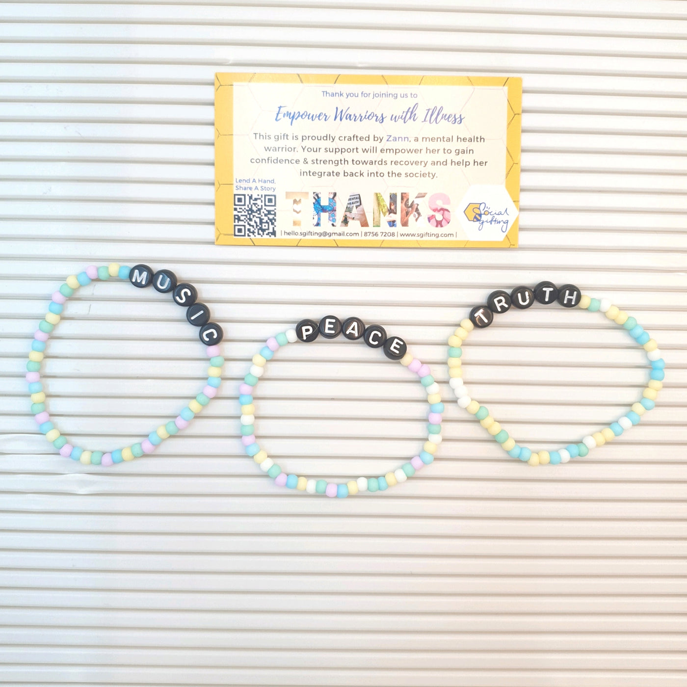 Pastel Beaded Bracelet (Black Words)