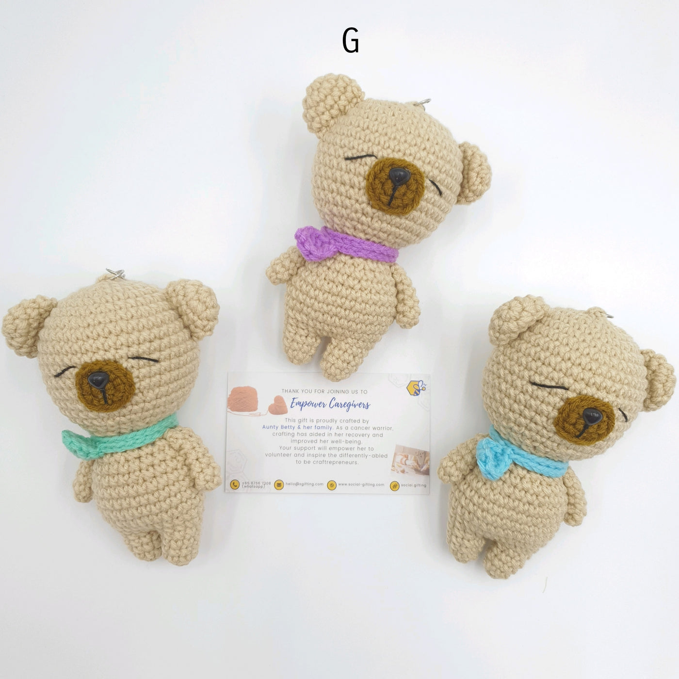 Hand Crocheted Bear with Scarf Key Ring