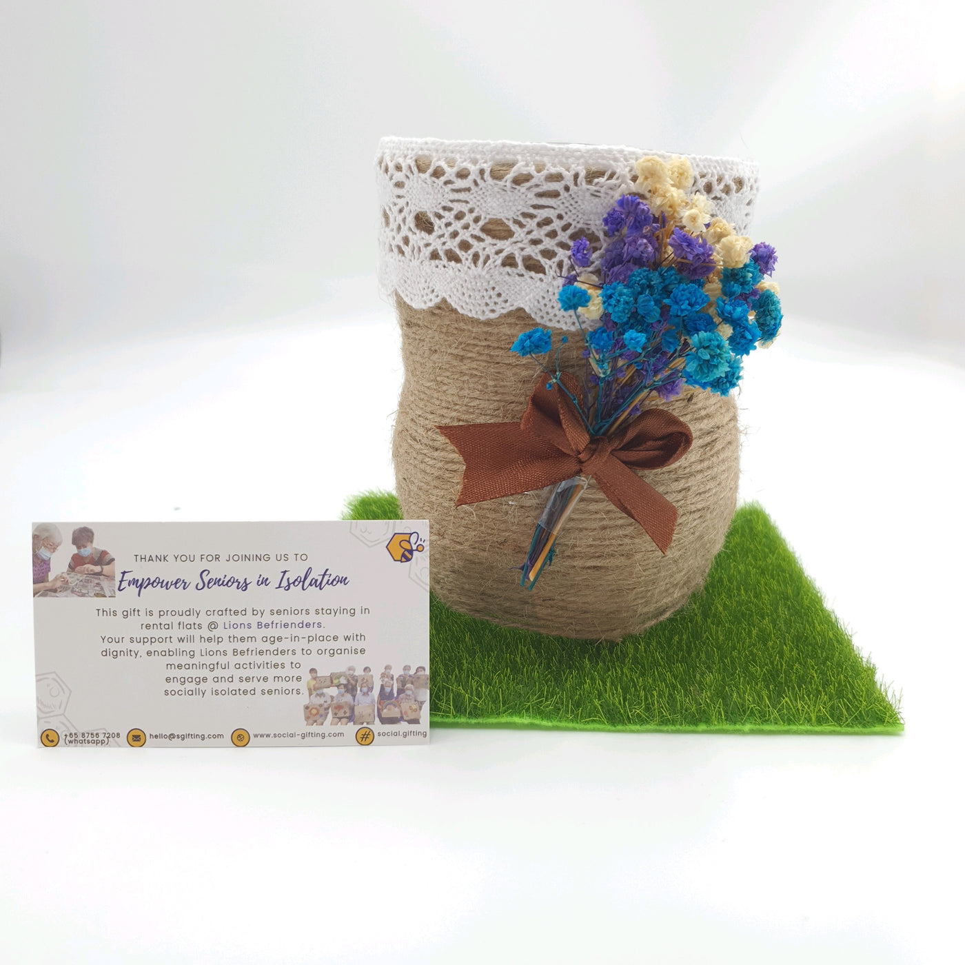 Jute Yarn Pencil Holder with Baby Breath