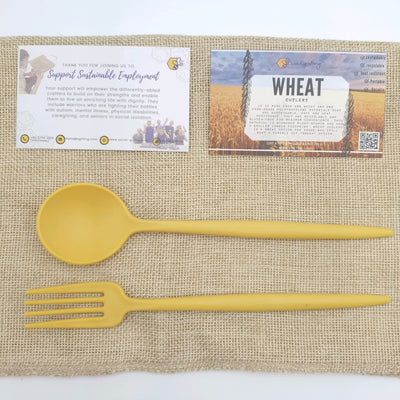 Wheat Cutlery Set with Fabric Pouch