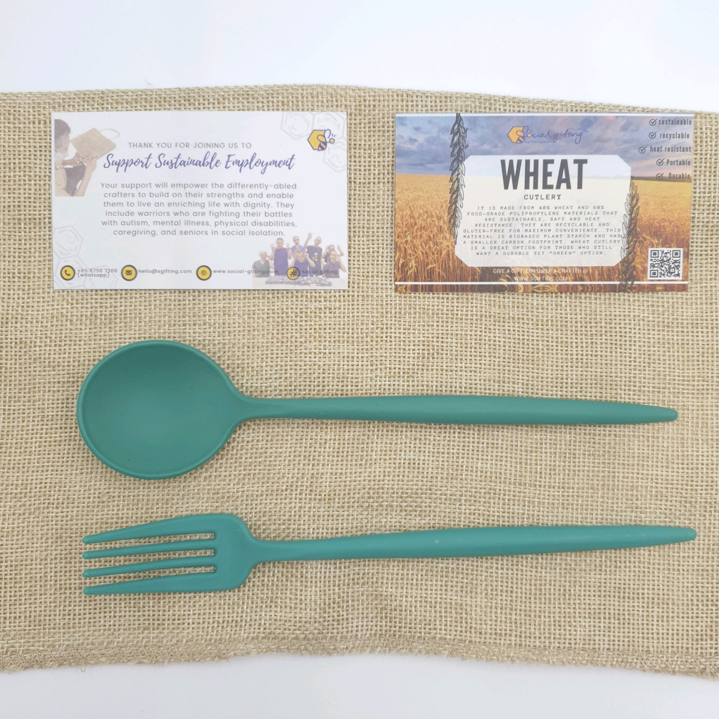 Wheat Cutlery Set with Fabric Pouch