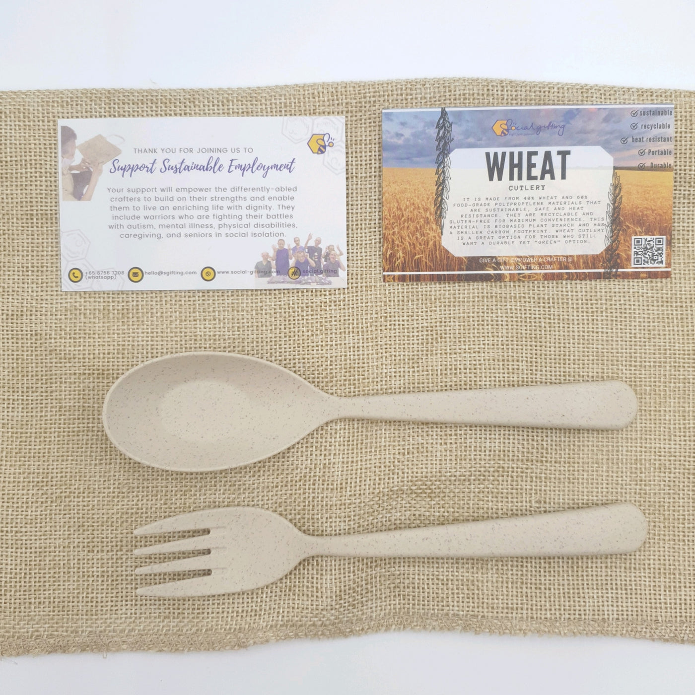 Wheat Cutlery Set with Fabric Pouch