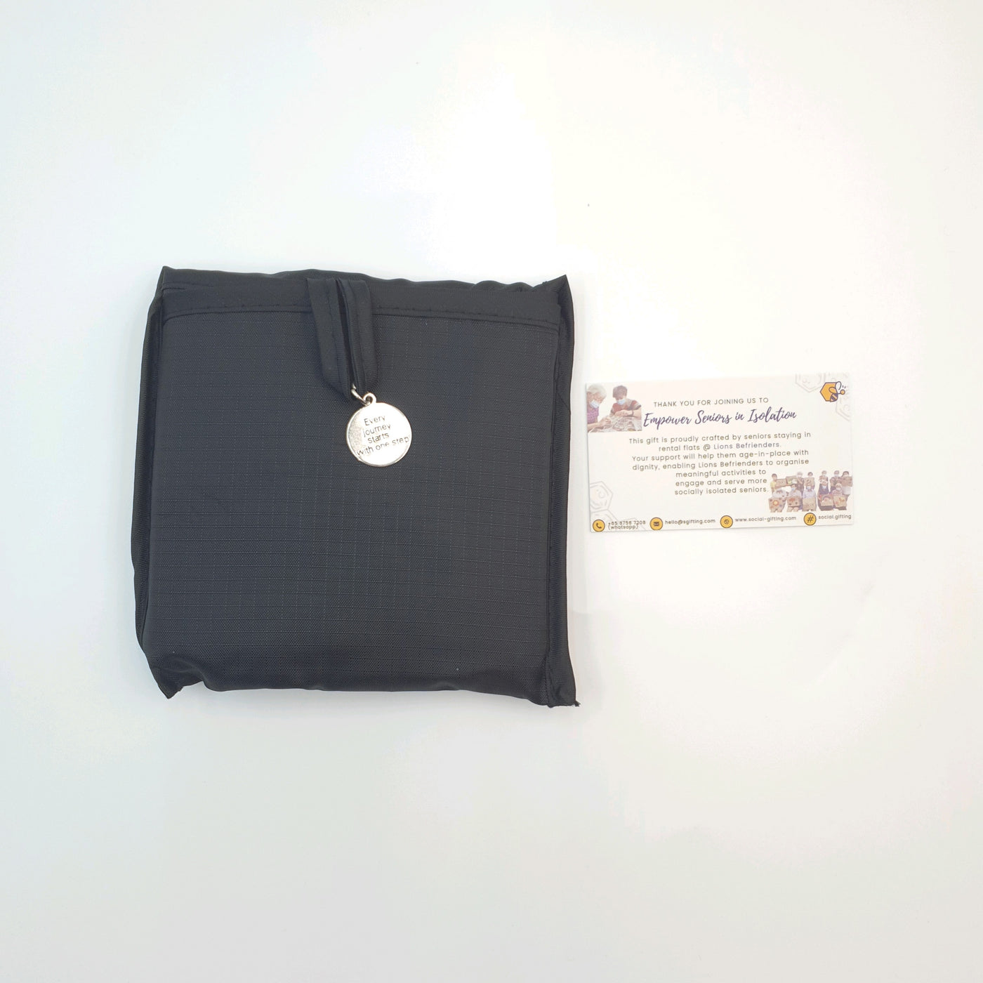 Square Nylon Eco Bag with Motivational Charm