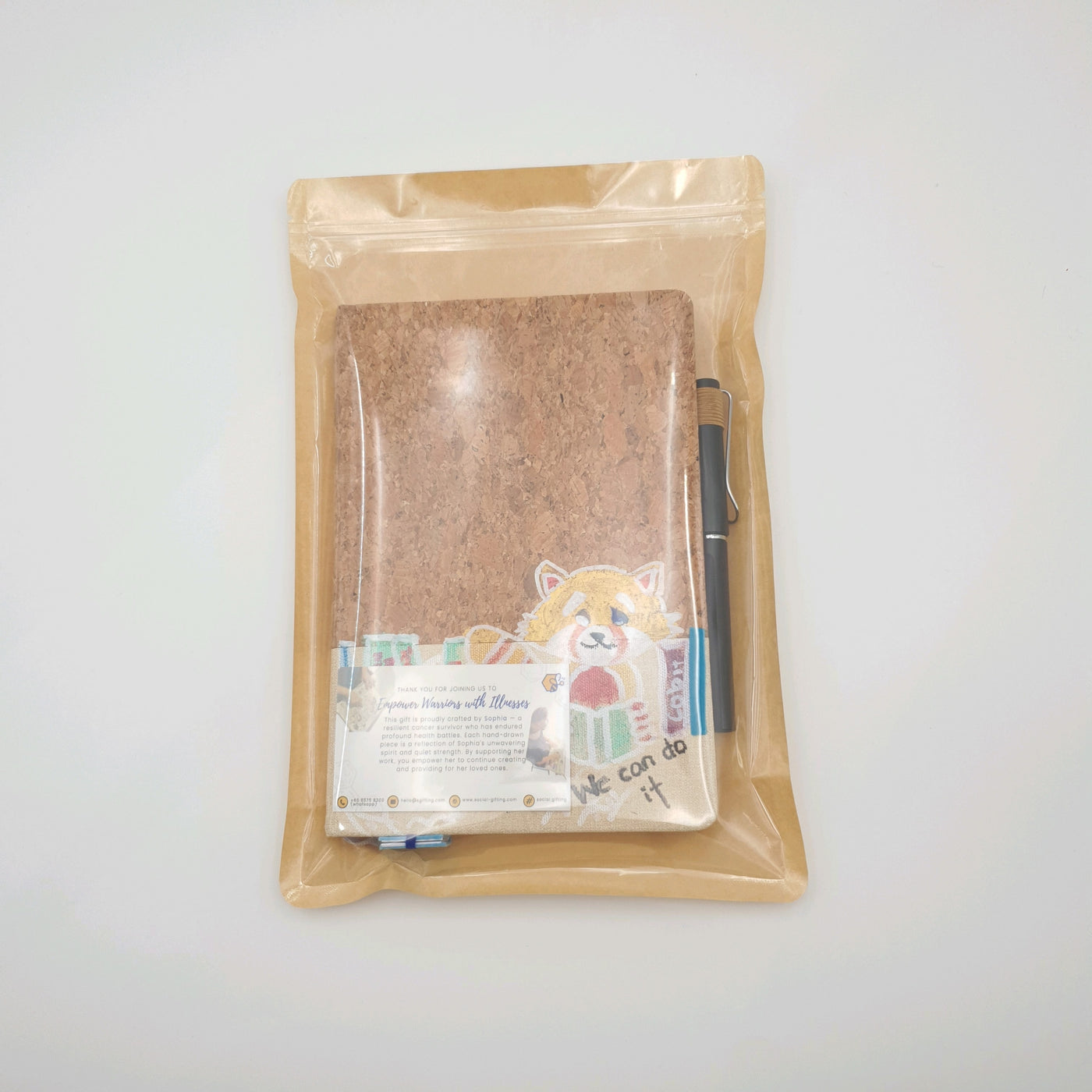 Hand-Drawn Cork Notebook with Pen