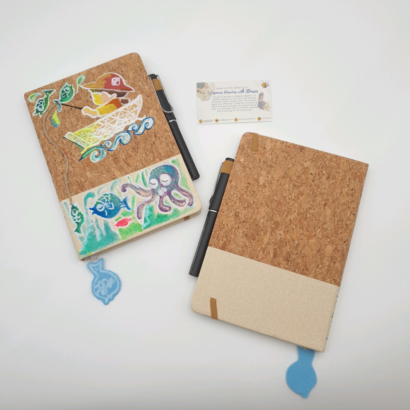 Hand-Drawn Cork Notebook with Pen