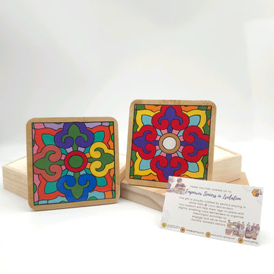 Hand-Colored Wooden Coaster