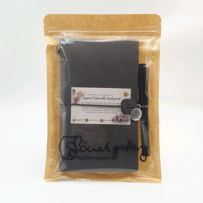 A6 PU Leather Journal with Motivational Charm and Pen