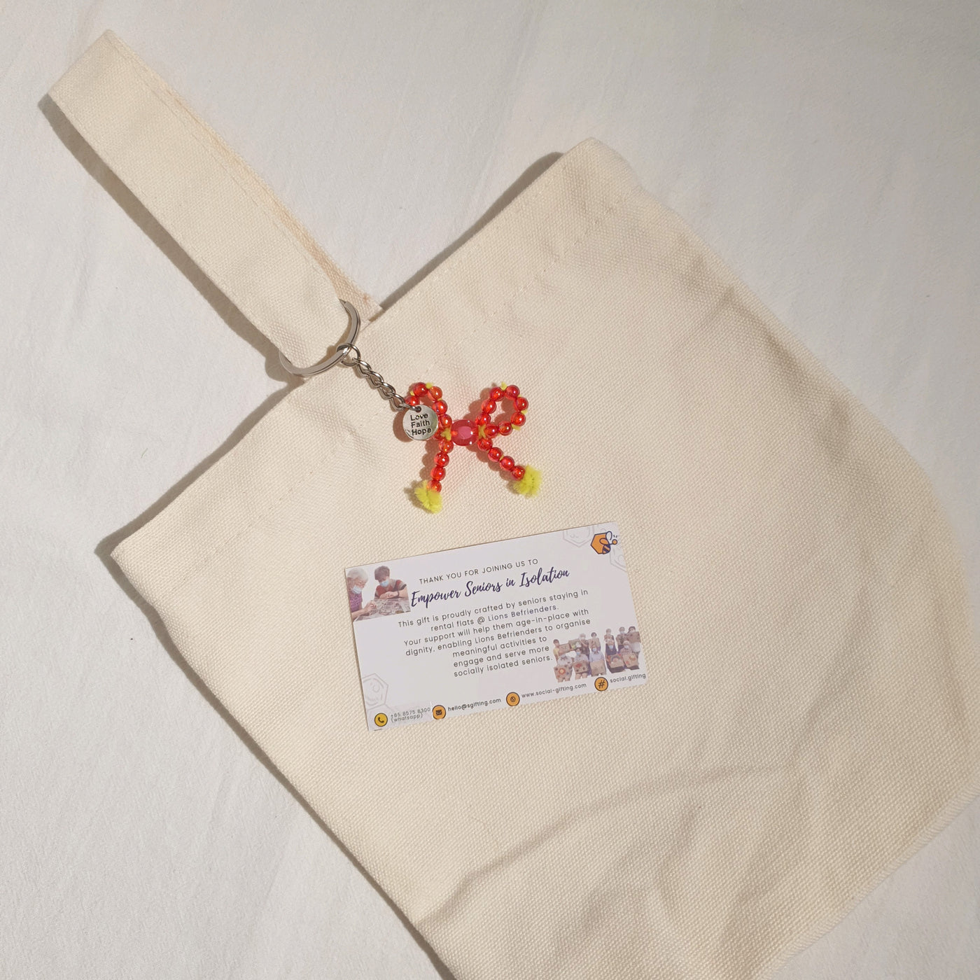 Lunch Canvas Bag with Ribbon Keychain and Motivational Charm