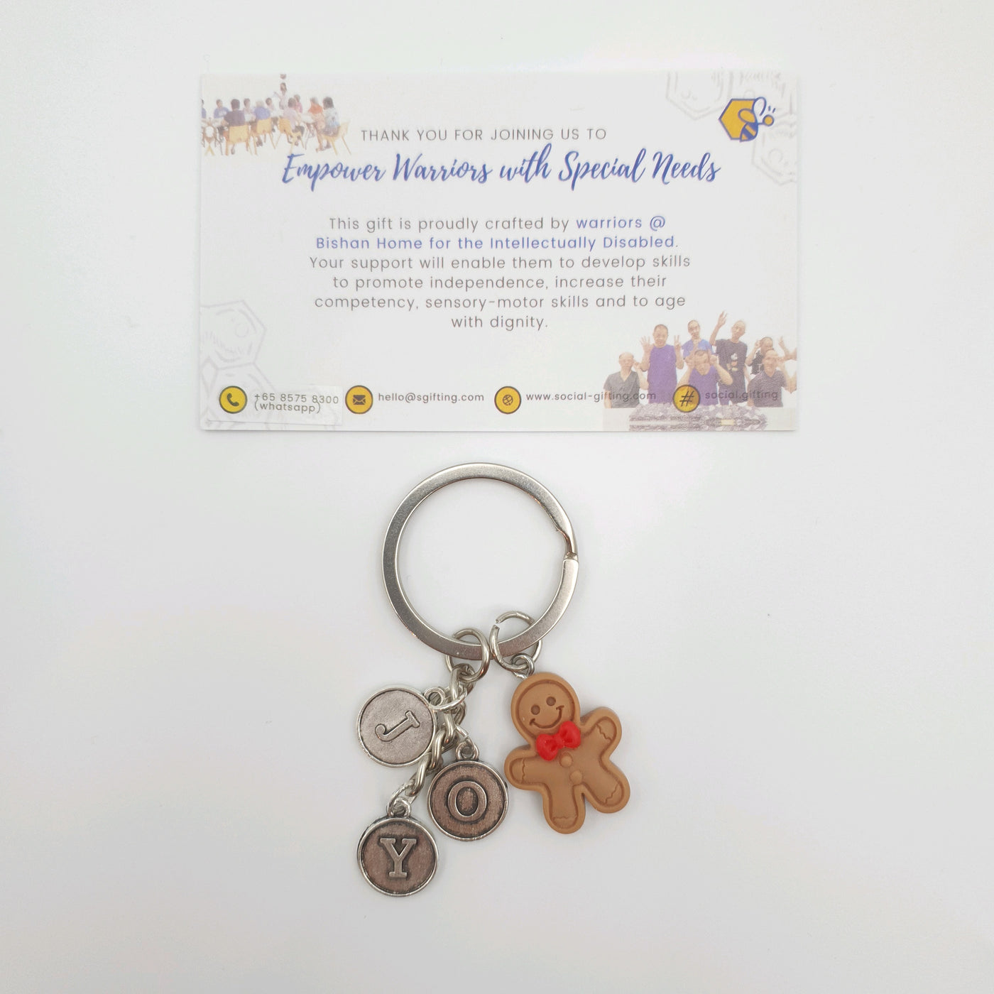 Joy Keychain with Gingerbread Charm