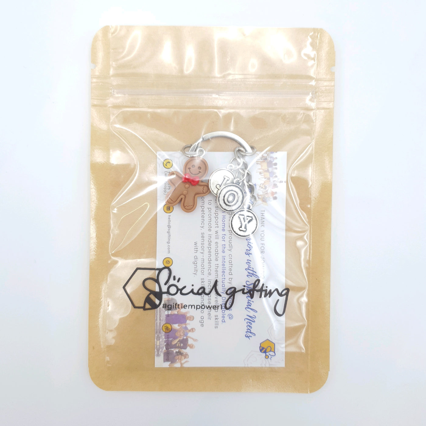 Joy Keychain with Gingerbread Charm