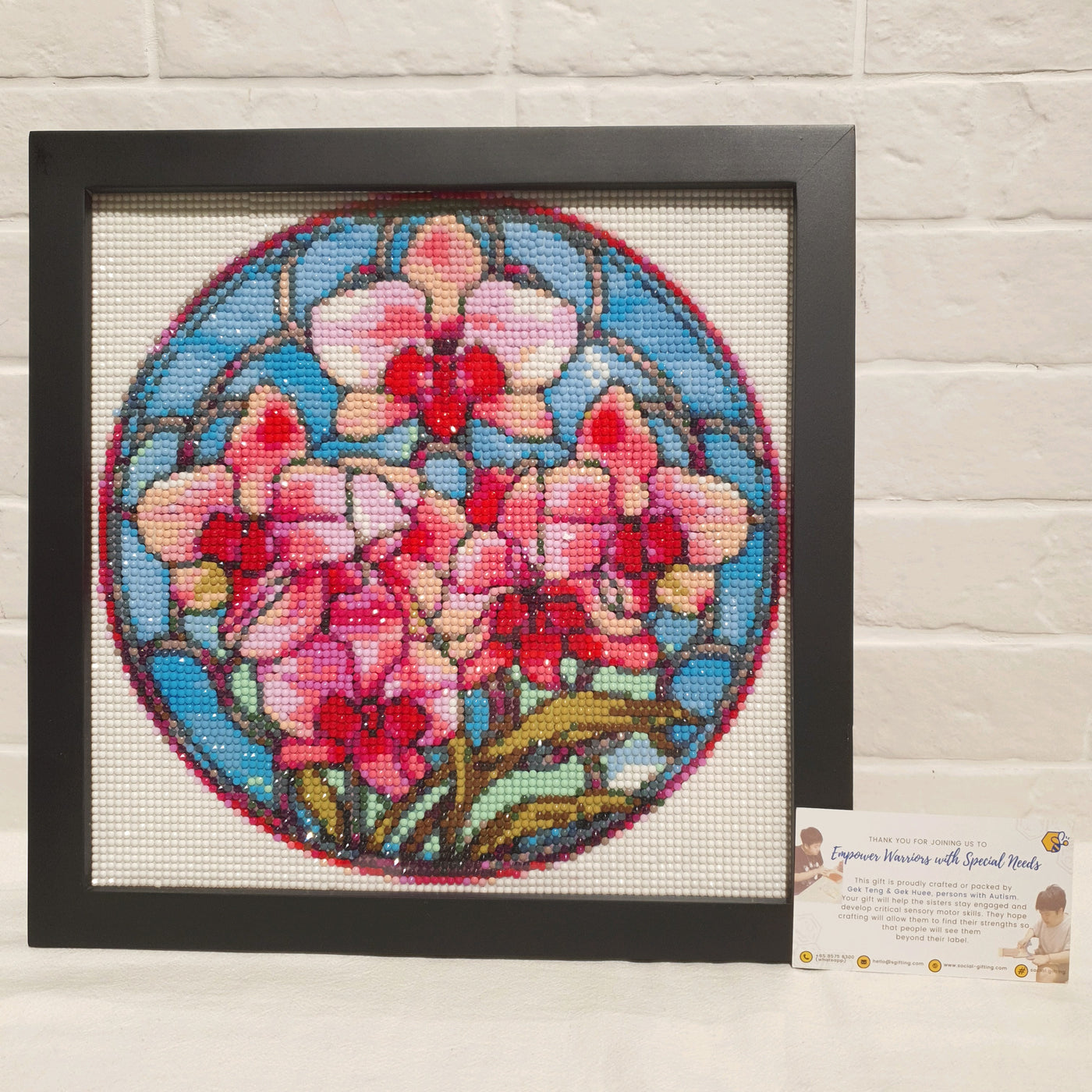 <Full Beads> Orchid Bouquet with Wooden Frame