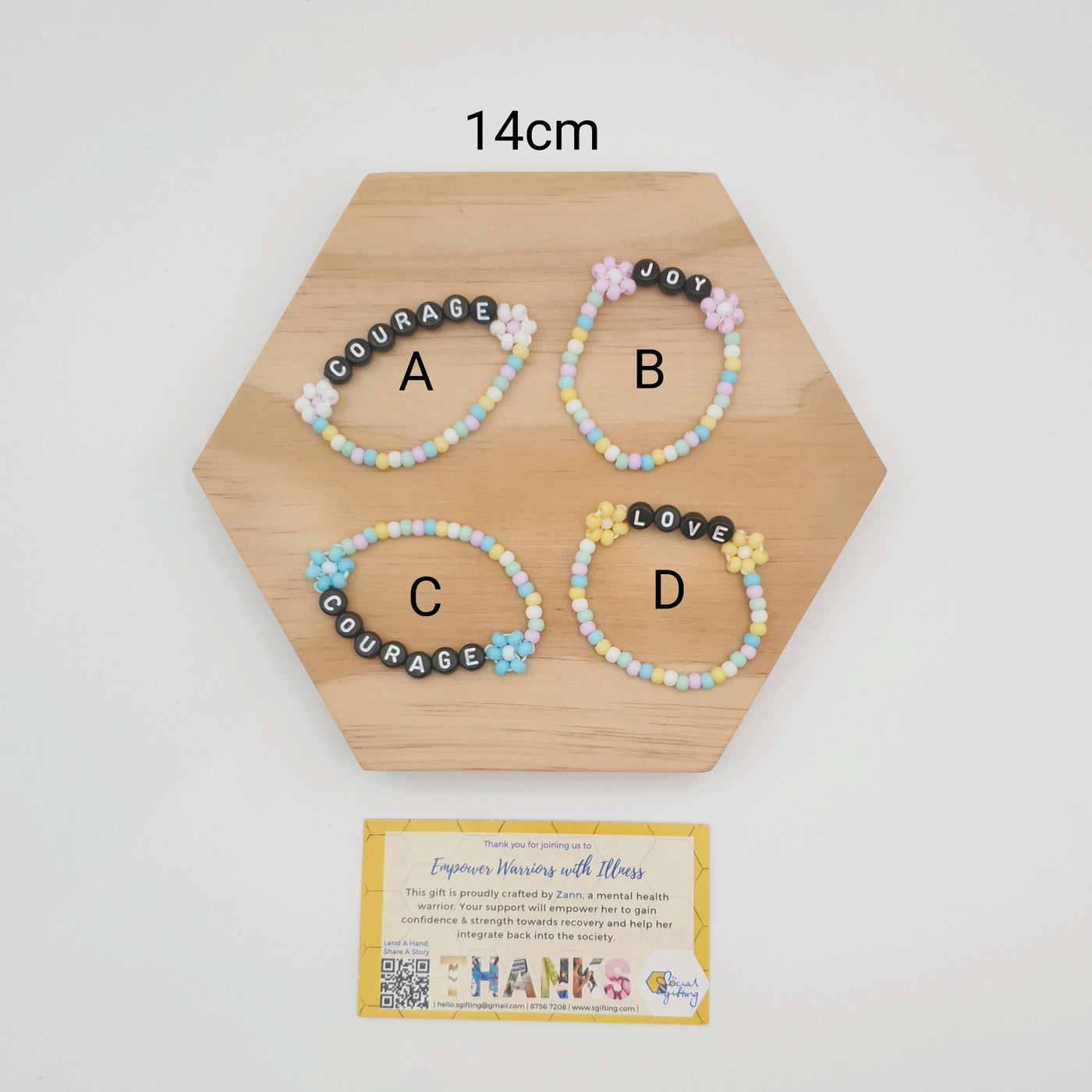 Pastel Beaded Bracelet with 2 Flowers (Black Words)