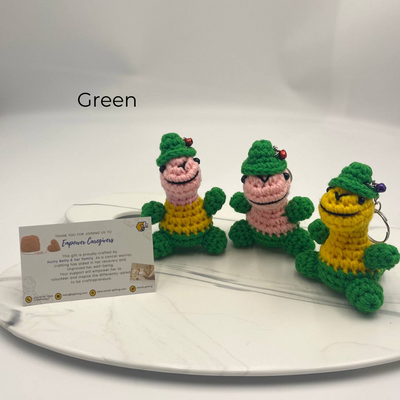 Hand Crocheted Dinosaur with Hat Keyring