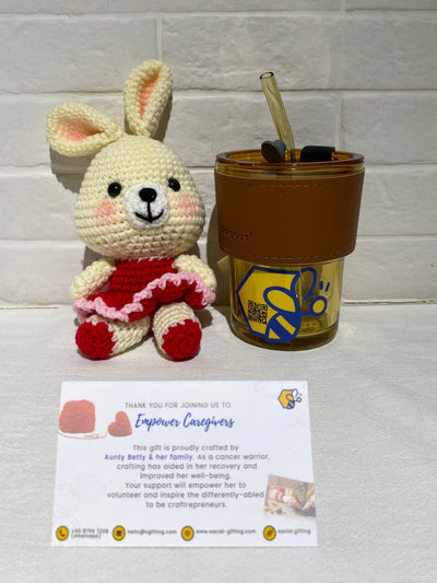 Hand Crocheted Bunny and a PU Leather Glass Cup
