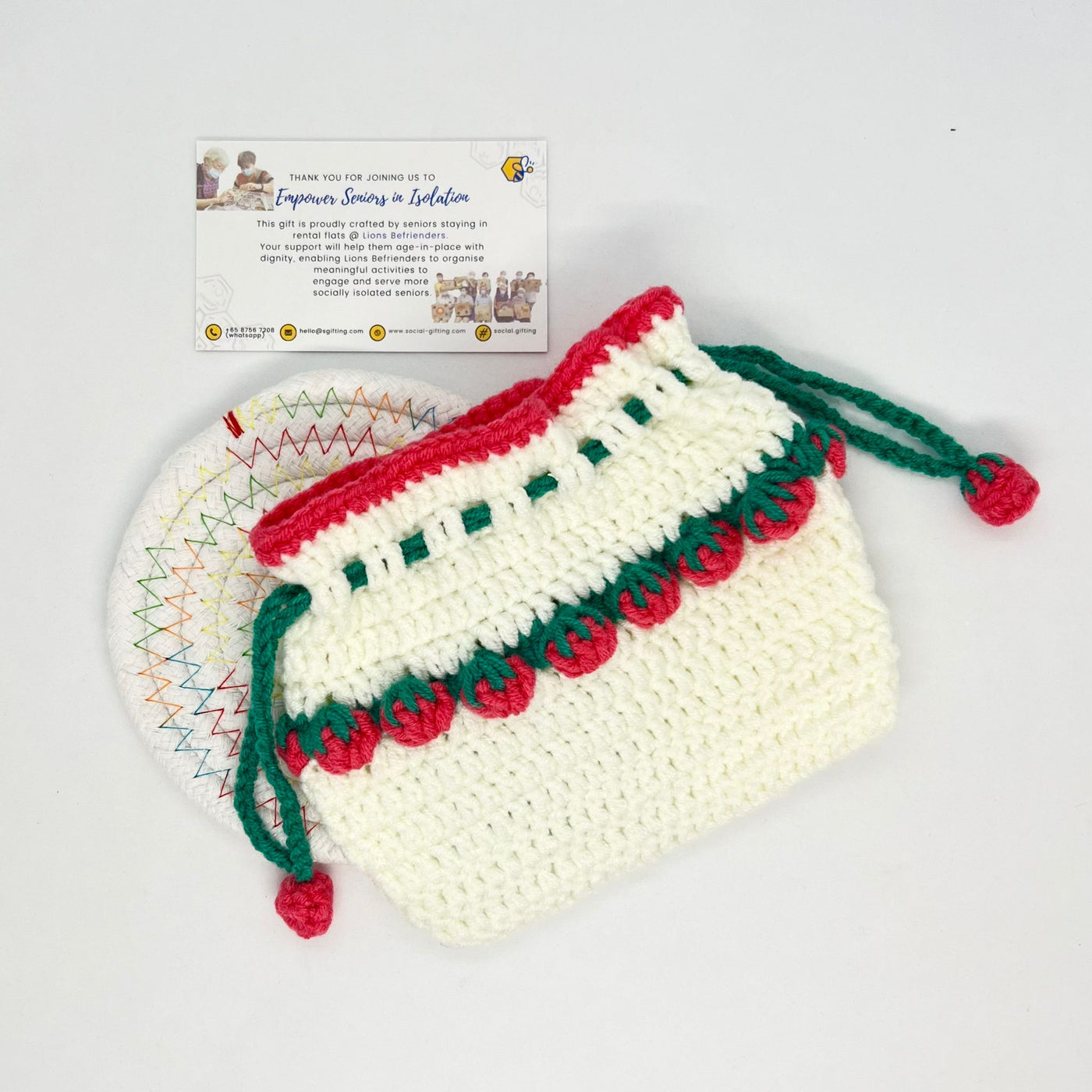 Hand Crocheted Strawberry Drawstring