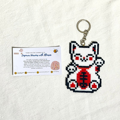 Mini Hama Beads Keychain: Fortune Cat