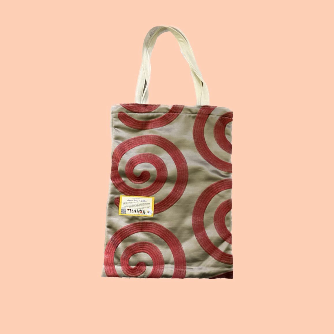 Spiral-Patterned Upcycled Fabric Tote