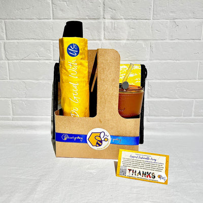 Gift Set - Glass Cup, Lunch Bag & Automatic Umbrella