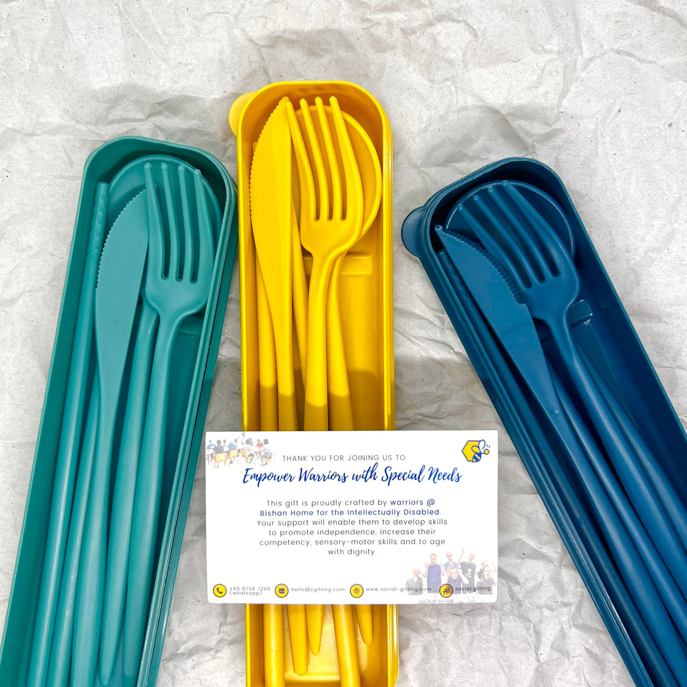 Assorted Wheat Cutlery Set with Fabric Pouch
