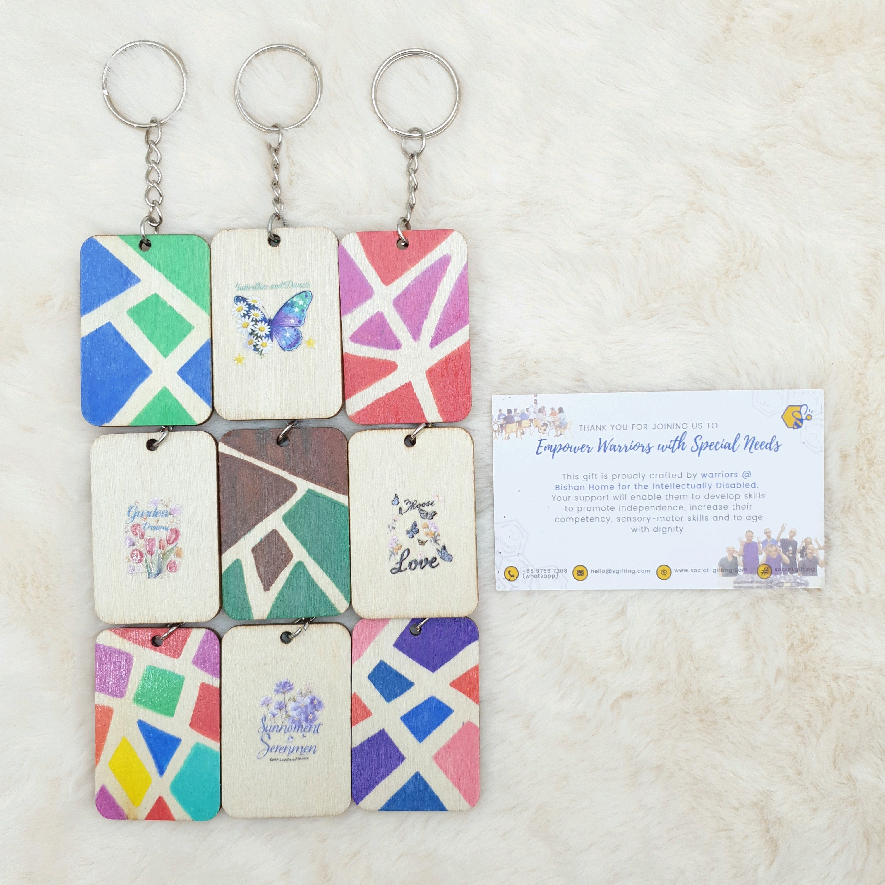 Painted Wooden Keychain with Stickers – Social Gifting / SGifting Pte Ltd