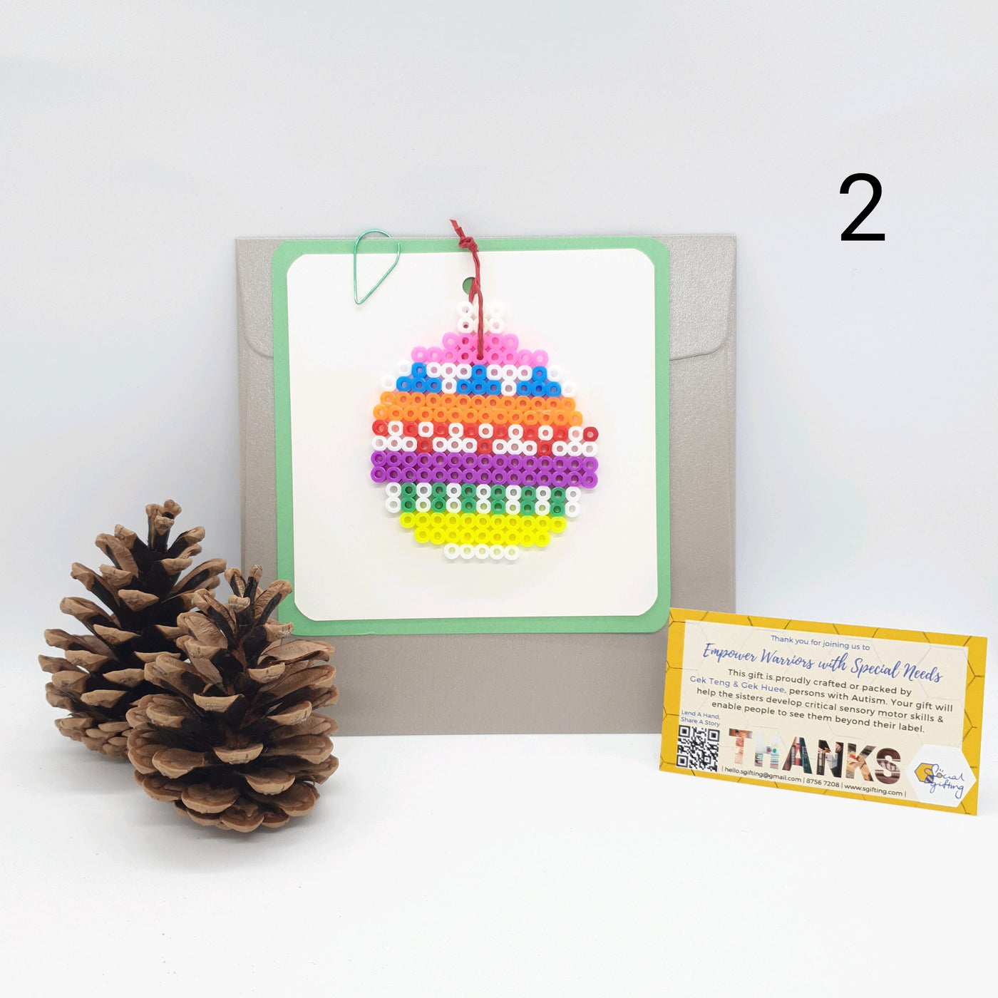 Square Christmas cards with Hama Beads Ornaments
